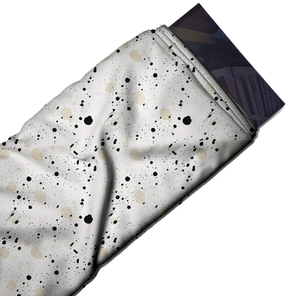White & Black Ink Splatter Dots Printed Spandex Fabric