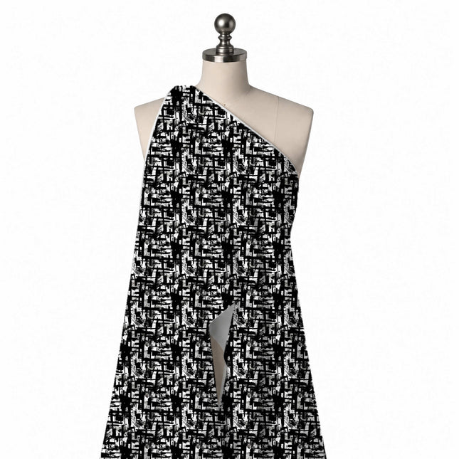 Draped on a mannequin: high-coverage all-over abstract of thick black ink strokes crossing, design Design No_4058, Clothwala