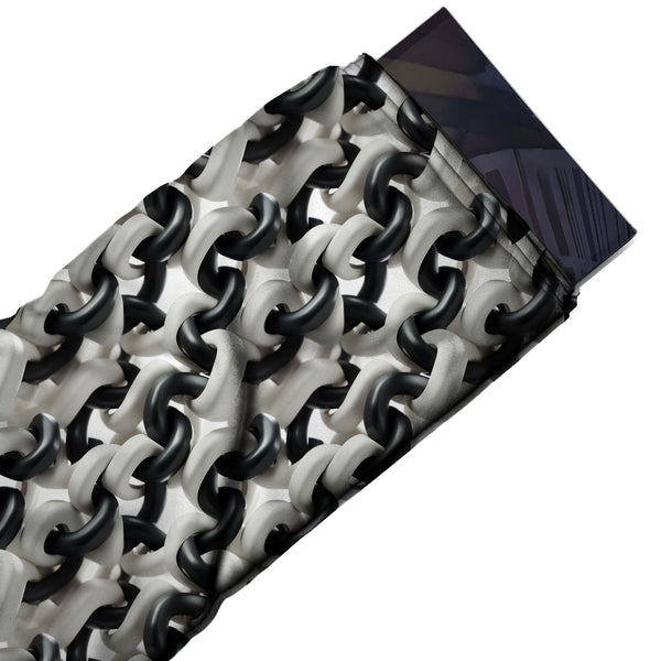 White & Black Interlocked Chain Links Printed Moss Crepe Fabric