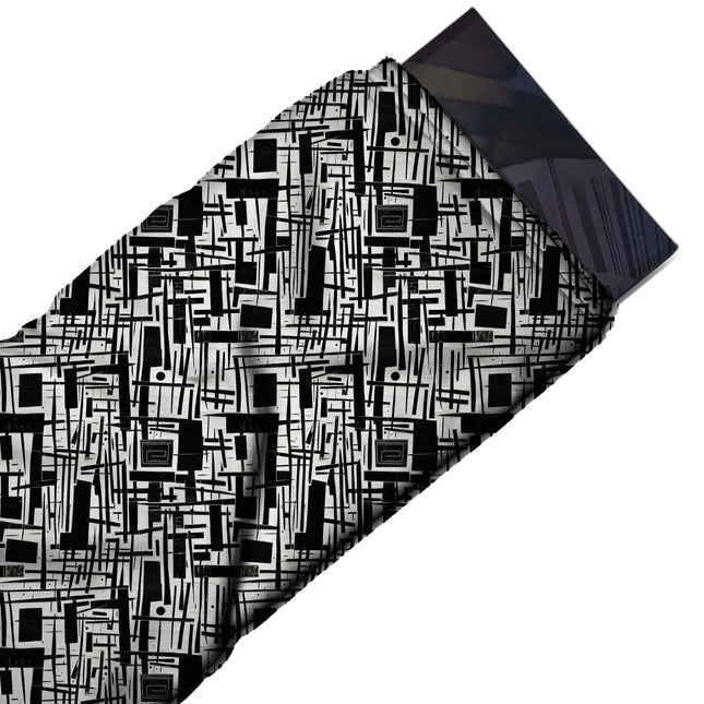 Flat fabric swatch: dense all-over two-colour geometric of crossing vertical and, design Design No_4057, Clothwala