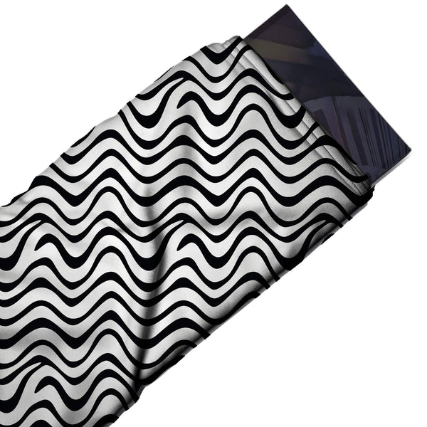 White & Black Op-Art Wave Lines Printed Spandex Fabric