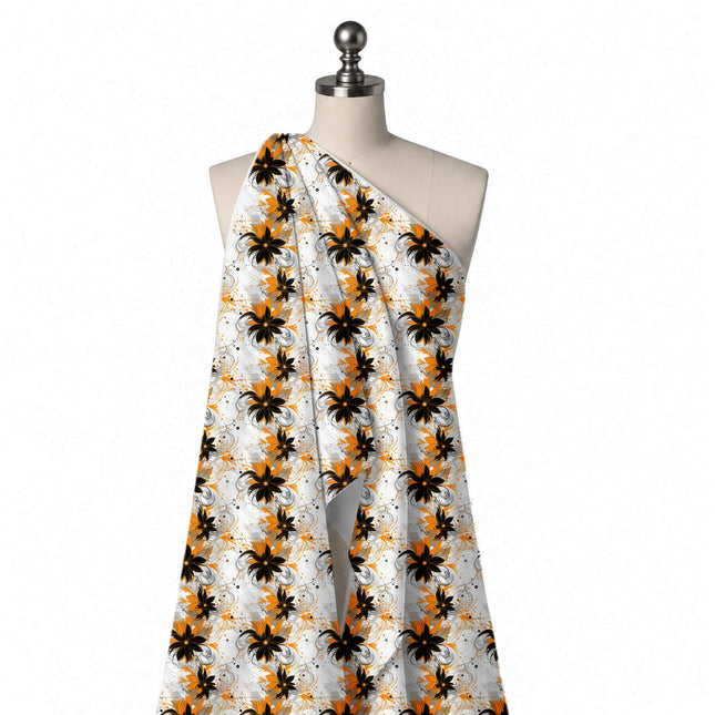 Draped on a mannequin: all-over floral in loose vertical columns of medium-large black, design Design No_4388, Clothwala