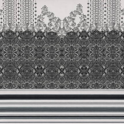 White & Black Paisley & Geometric Border Print Fabric — design 10748G0-SBGP/DS-46, Clothwala