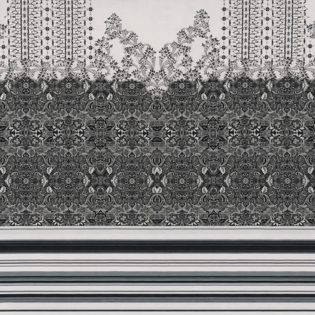 White & Black Paisley & Geometric Border Print Fabric — design 10748G0-SBGP/DS-46, Clothwala