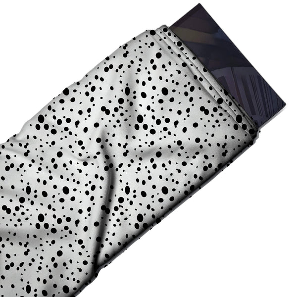 White & Black Scattered Oval Spots Printed Spandex Fabric