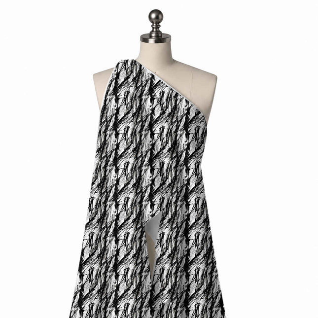 Draped on a mannequin: all-over layout of heavy black brush slashes slanting upward with, design Design No_4004, Clothwala
