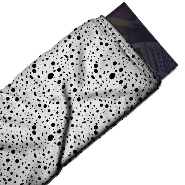 White & Black Swirling Oval Dots Printed Spandex Fabric