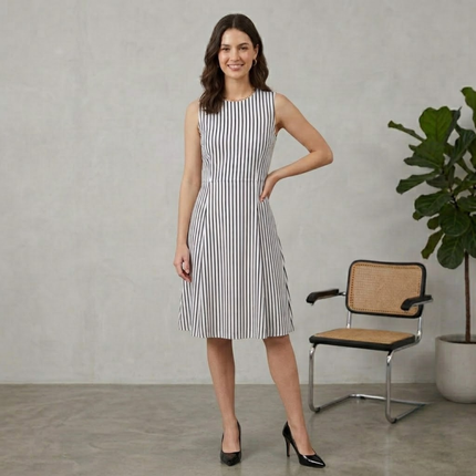 White & Black Thin Vertical Stripe Print Fabric — design 514SSC-ABJI/DS-487, Clothwala