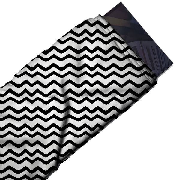 White & Black Undulating Wave Stripe Printed Spandex Fabric