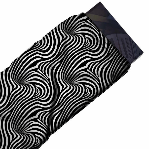 White & Black Vortex Wave Lines Printed French Crepe Fabric