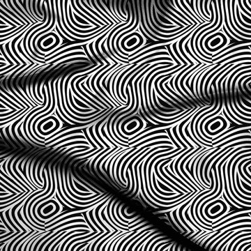 White & Black Wood Grain Knot Stripes Printed French Crepe Fabric
