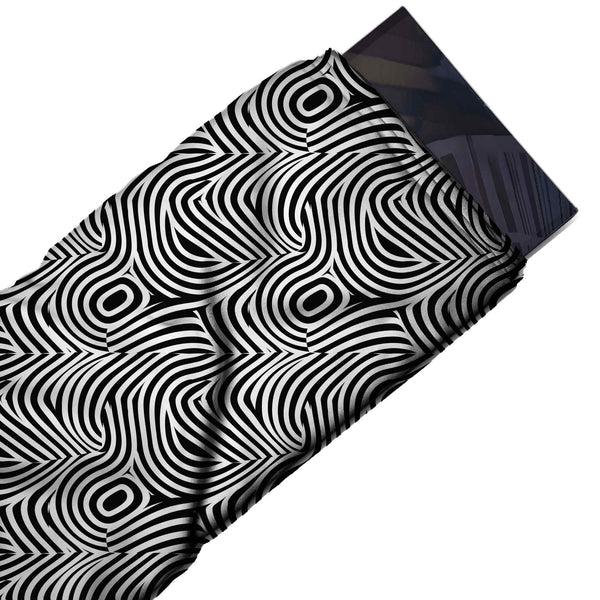 White & Black Wood Grain Knot Stripes Printed French Crepe Fabric