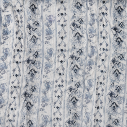 White & Blue & Grey Ikat Geometric Stripe Print Fabric — design 359AC-S/DS-493, Clothwala