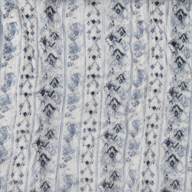 White & Blue & Grey Ikat Geometric Stripe Print Fabric — design 359AC-S/DS-493, Clothwala