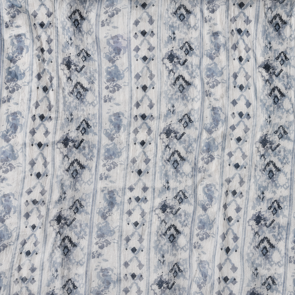 White & Blue & Grey Ikat Geometric Stripe Print Fabric