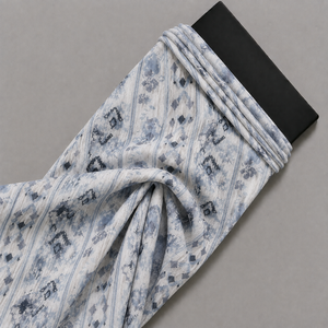 White & Blue & Grey Ikat Geometric Stripe Print Fabric