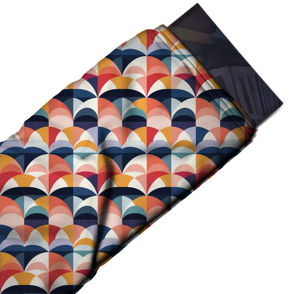 White & Coral Layered Rainbow Arches Printed French Crepe Fabric