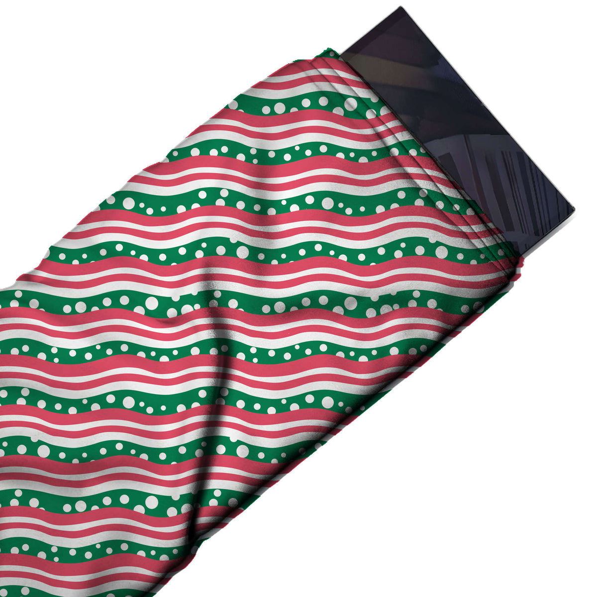 Flat fabric swatch: horizontal wavy stripe of thin coral pink and white wave lines, design Design No_4822, Clothwala