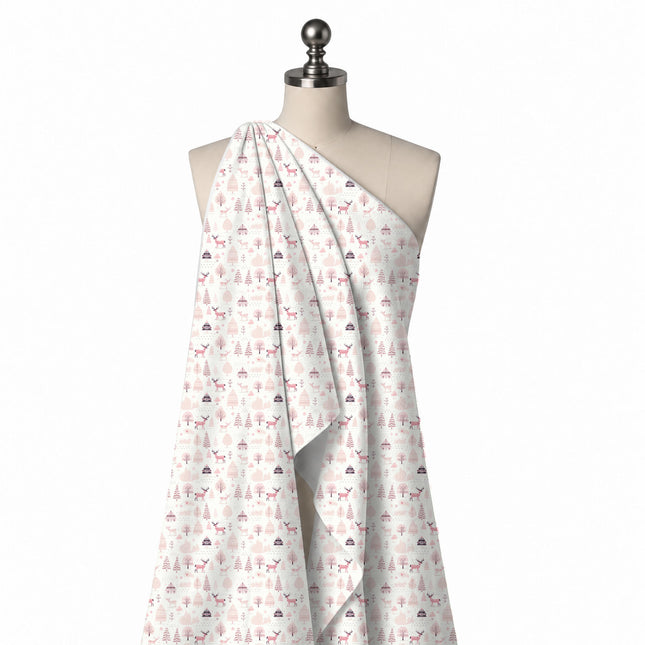 Draped on a mannequin: one-way small-scale scenic print of dusty pink reindeer standing, design Design No_4488, Clothwala