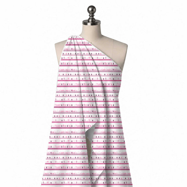 Draped on a mannequin: horizontal band layout of very small pine trees, design Design No_4490, Clothwala