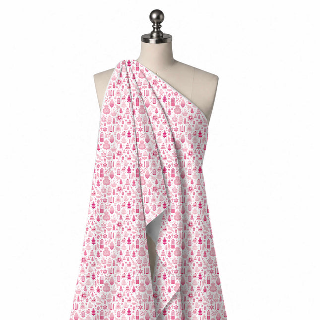 Draped on a mannequin: closely packed all-over one-way print in tonal pinks of layered, design Design No_4952, Clothwala