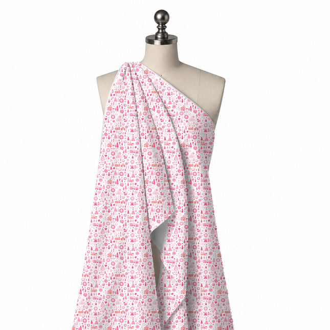 Draped on a mannequin: dense small-scale scatter of tonal pink festive doodles including, design Design No_4939, Clothwala