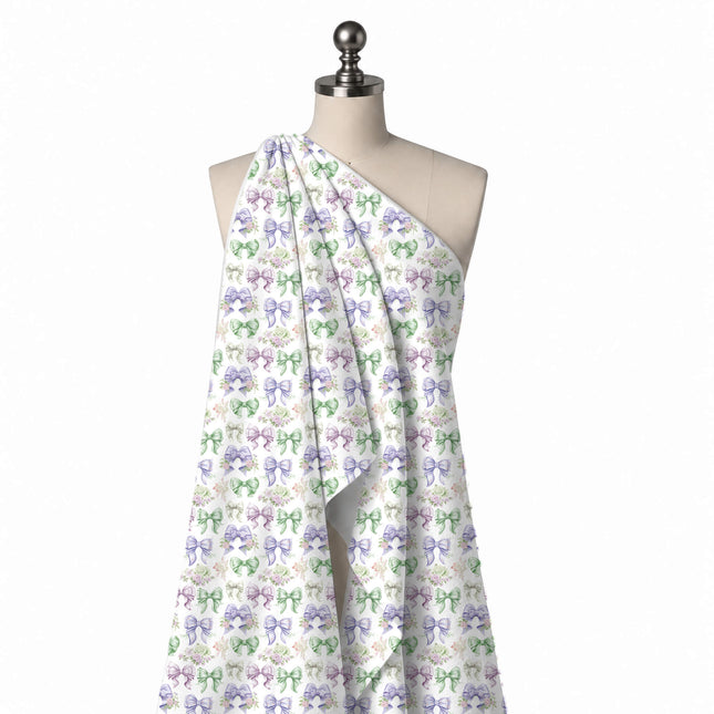 Draped on a mannequin: medium-scale watercolour bows with frilled edges and short tails in, design Design No_4427, Clothwala