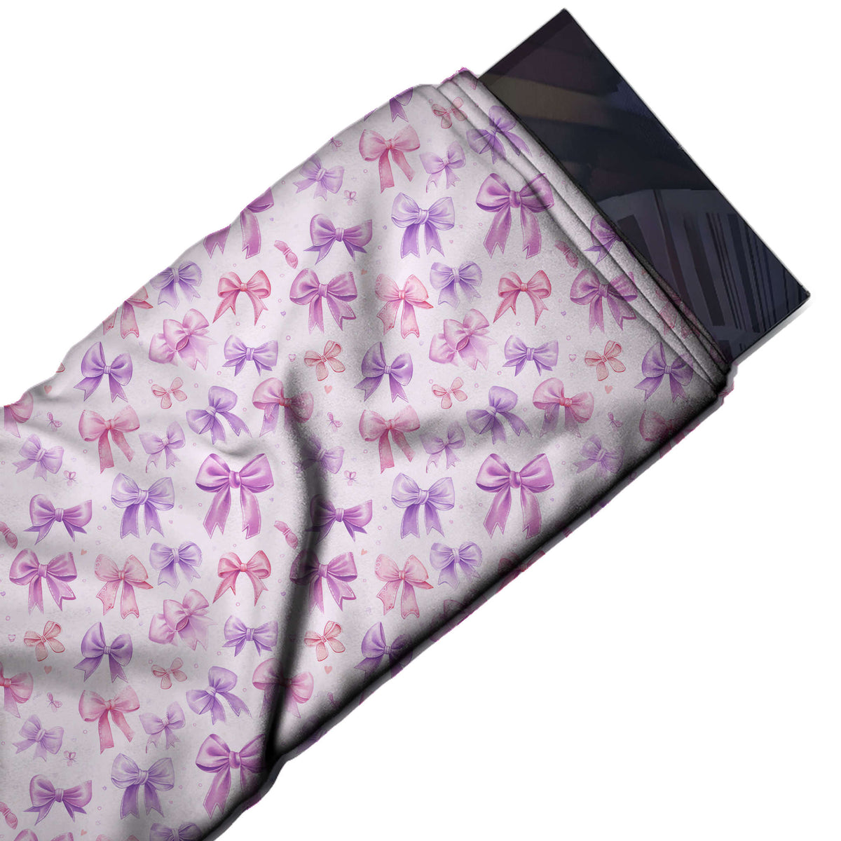 Flat fabric swatch: scattered all-over layout of small to medium watercolour-style satin, design Design No_4464, Clothwala