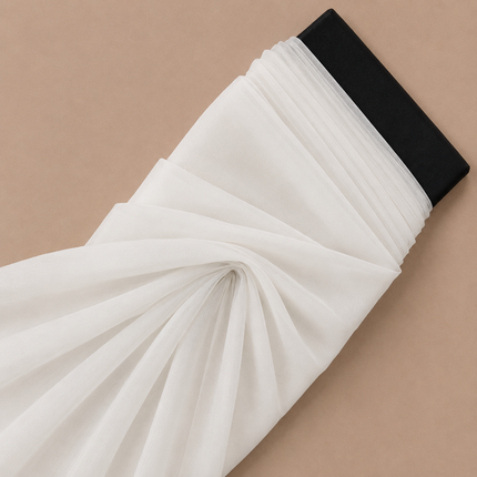 White & None Solid Poly Chiffon Fabric — design 701BC-PBSRSM/DS-137, Clothwala