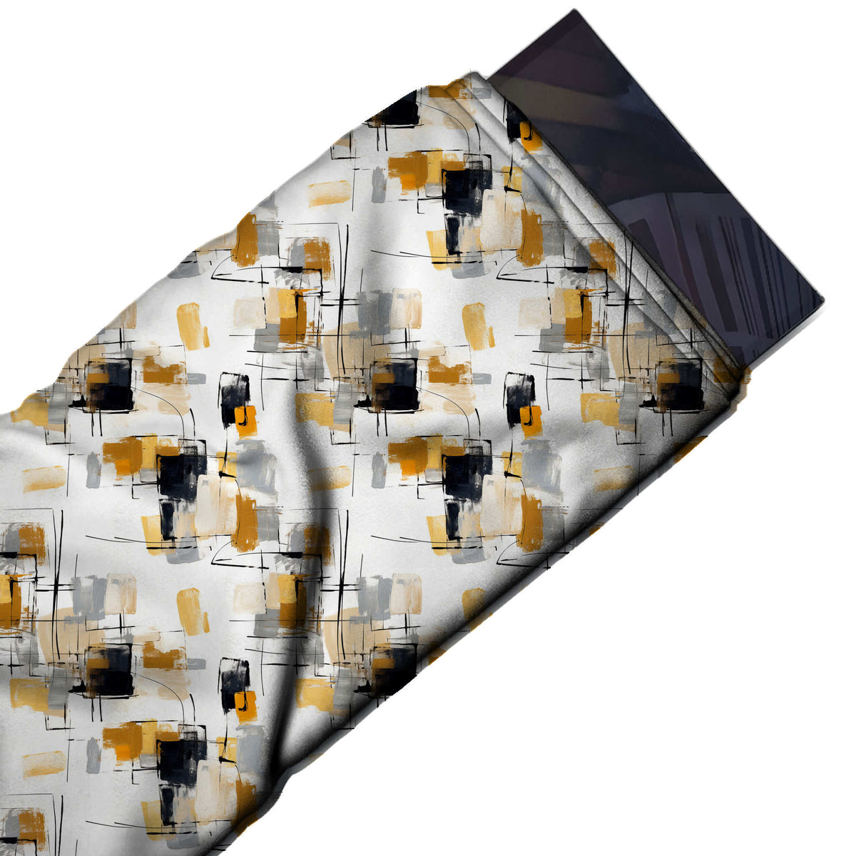 Flat fabric swatch: open all-over painterly abstract of overlapping brushed squares in, design Design No_4074, Clothwala