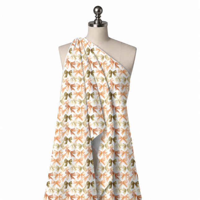 Draped on a mannequin: close-set all-over layout of medium watercolour bows with short, design Design No_4398, Clothwala