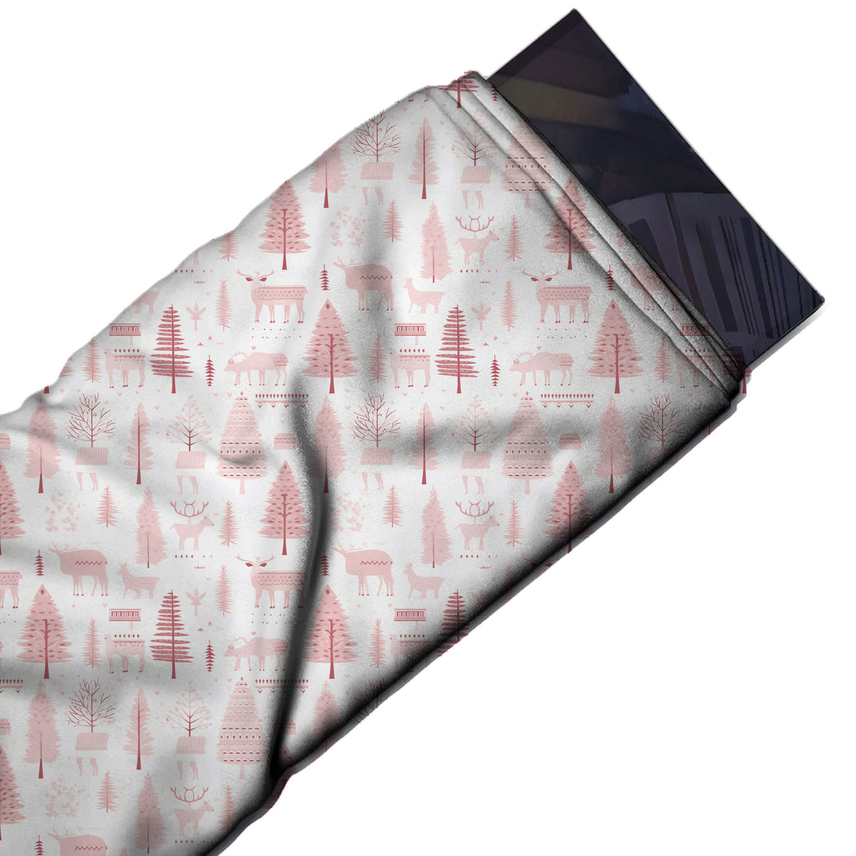 Flat fabric swatch: all-over one-way forest layout of medium-small fir trees, design Design No_4493, Clothwala