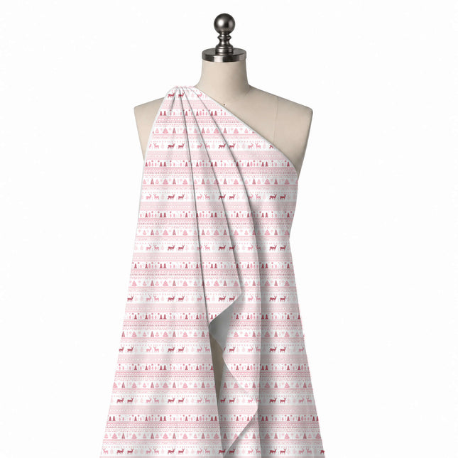 Draped on a mannequin: horizontal band layout of small deer in deep rose and pink, design Design No_4509, Clothwala