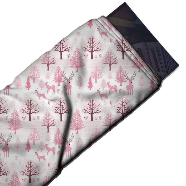 Flat fabric swatch: all-over one-way woodland layout of medium-scale standing stags with, design Design No_4496, Clothwala