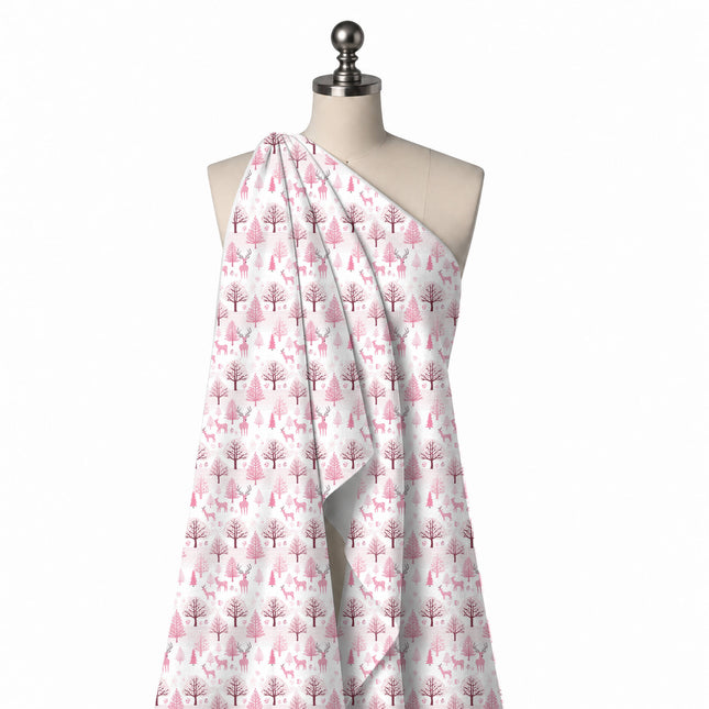 Draped on a mannequin: all-over one-way woodland layout of medium-scale standing stags, design Design No_4496, Clothwala