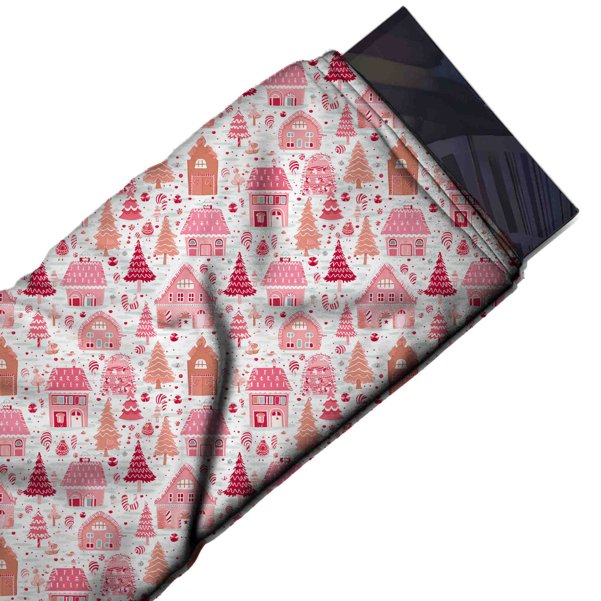 Flat fabric swatch: closely set one-way village print of pink, design Design No_4937, Clothwala