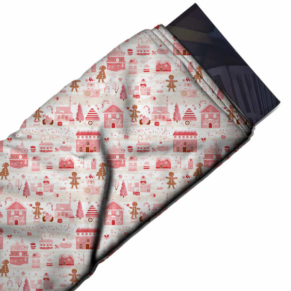 White & Pink Village & Gingerbread Printed Viscose Muslin Fabric