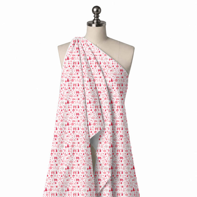Draped on a mannequin: dense all-over one-way print of small flat raspberry red and pink, design Design No_4954, Clothwala