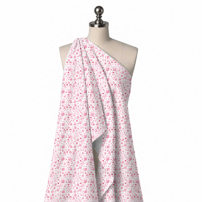 Draped on a mannequin: all-over one-way hand-sketched print of small houses, design Design No_4953, Clothwala