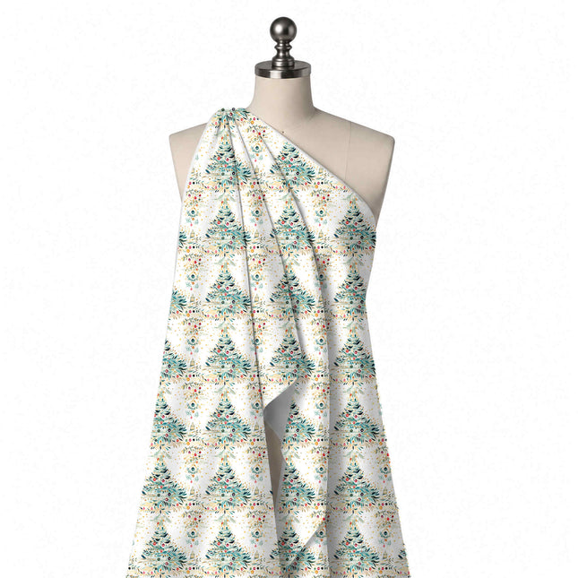 Draped on a mannequin: large-scale one-way print of watercolour Christmas trees formed, design Design No_4930, Clothwala