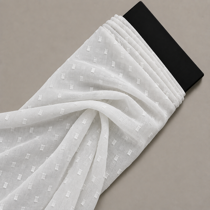 White & White Solid Chiffon Swiss Dot Fabric — design 045CBF-RSSC/DS-575, Clothwala