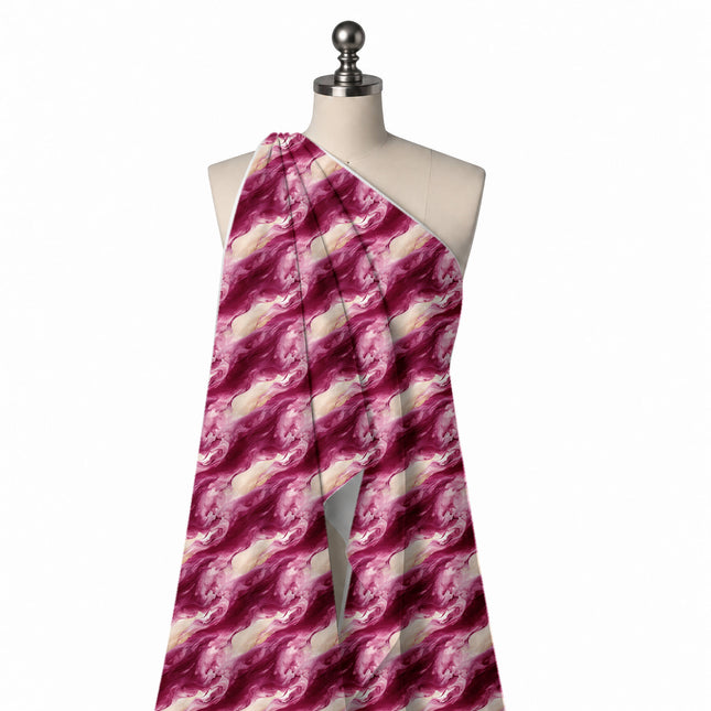 Draped on a mannequin: all-over diagonal fluid-marble layout with large poured swirls of, design Design No_3948, Clothwala
