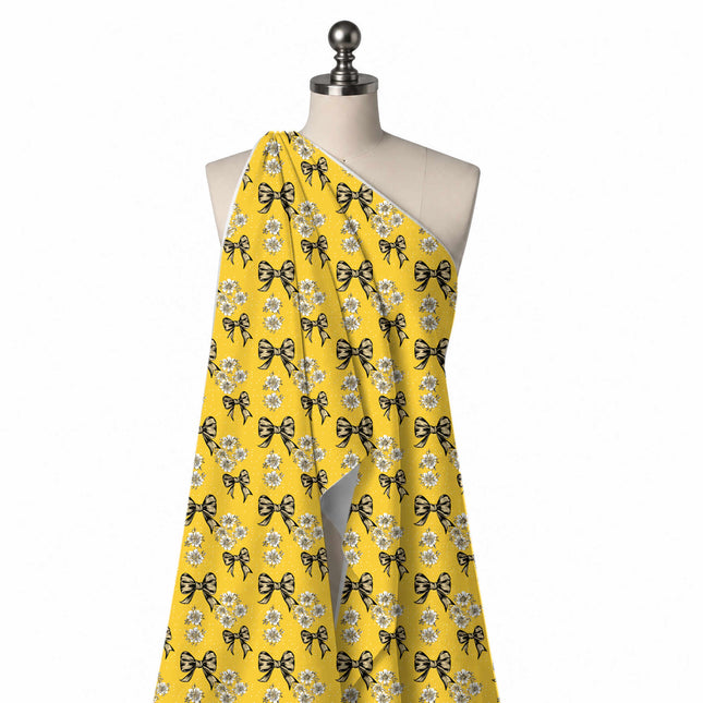 Draped on a mannequin: spaced upright layout of medium bows drawn in black engraving-style, design Design No_4433, Clothwala
