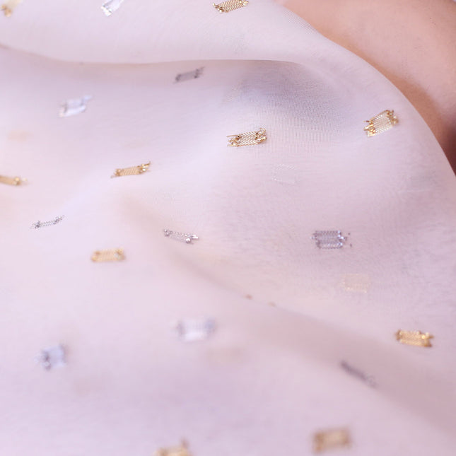 POLY GEOGRETTE GOLD SILVER LUREX SWIZDOT WHITE COLOR