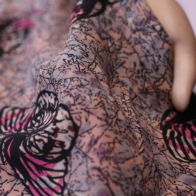 GEORGETTE BLACK BUTTERFLY PRINT