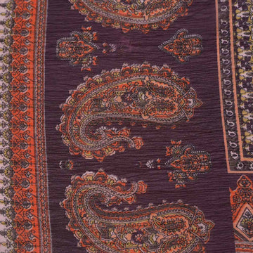 Poly Chiffon Paisley Print Fabric - Brown