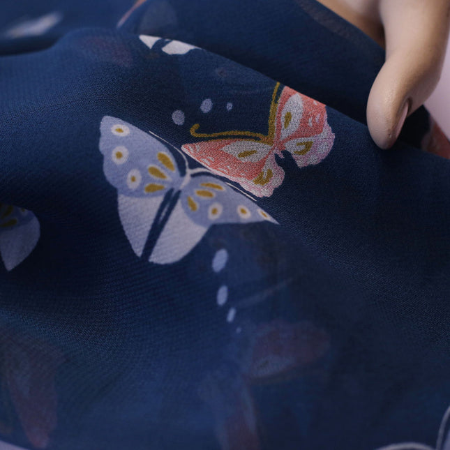 GEORGETTE BLUE BUTTERFLY PRINT