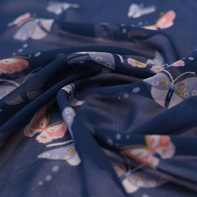 GEORGETTE BLUE BUTTERFLY PRINT