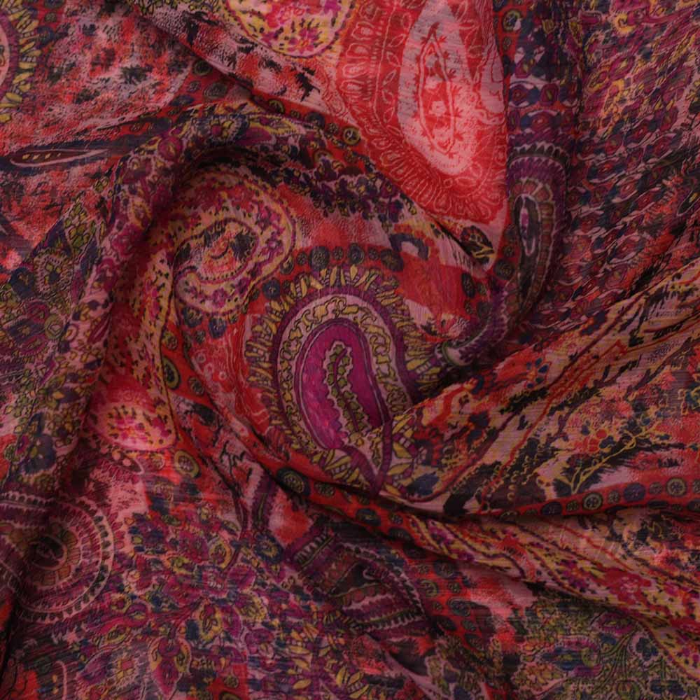 CHIFFON RED PAISLEY PRINT - Buy Chiffon Fabric Wholesale Online India | Clothwala