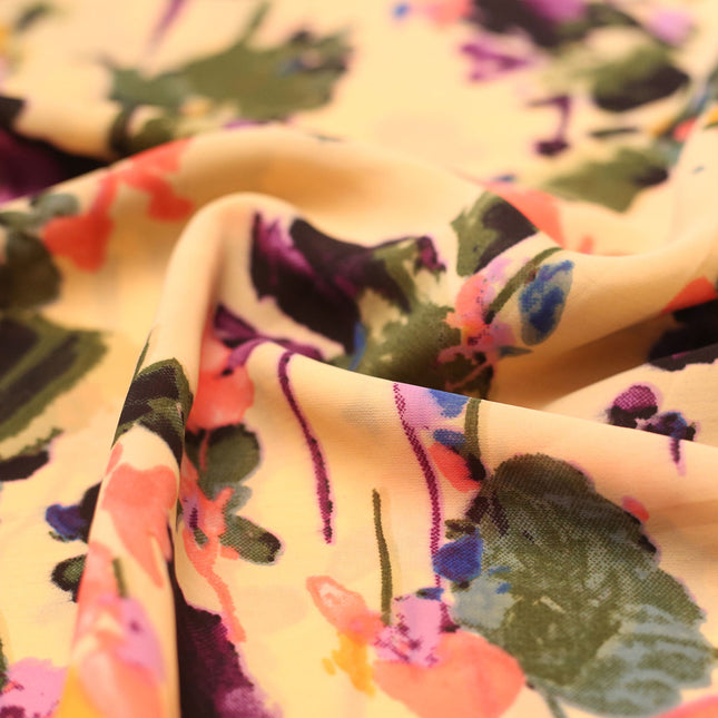 GEORGETTE YELLOW DARK GREEN FLOWER  PRINT